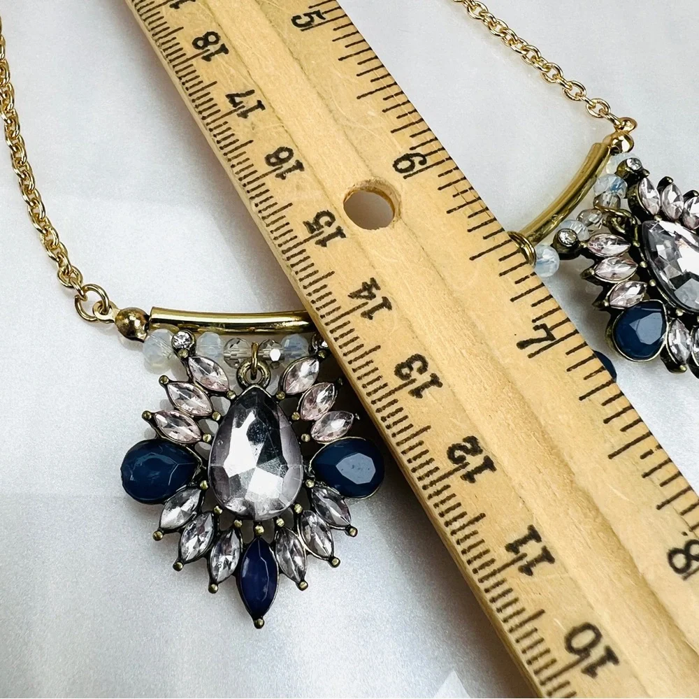 Vintage aged goldtone bling statement necklace